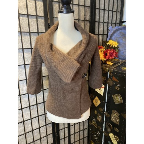 - Grainne & Co New York Brown 100% Cashmere Wrap Sweater - Size 1 (Small) - Picture 1 of 9